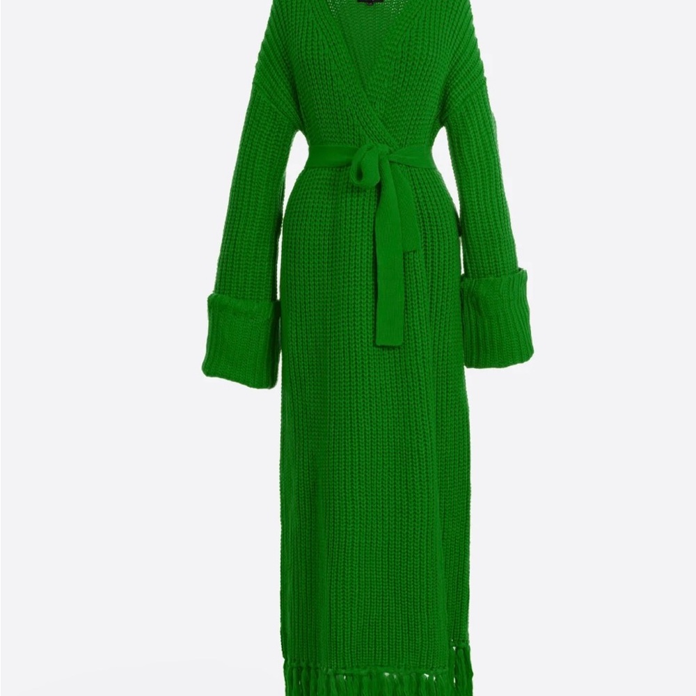 Vibrant Green Knit Maxi Cardigan